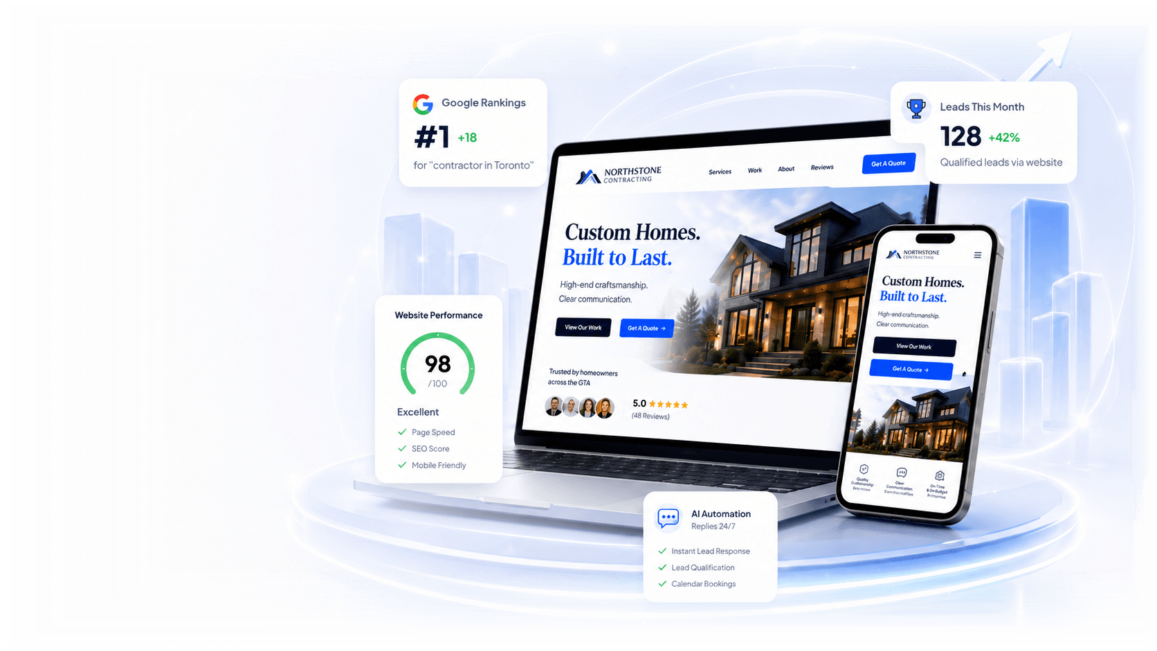 A modern small-business website built by The Site Guy, shown on a laptop and phone