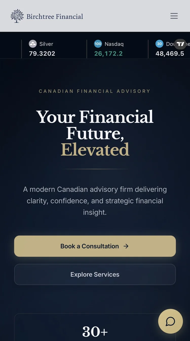 Birchtree Financial mobile view