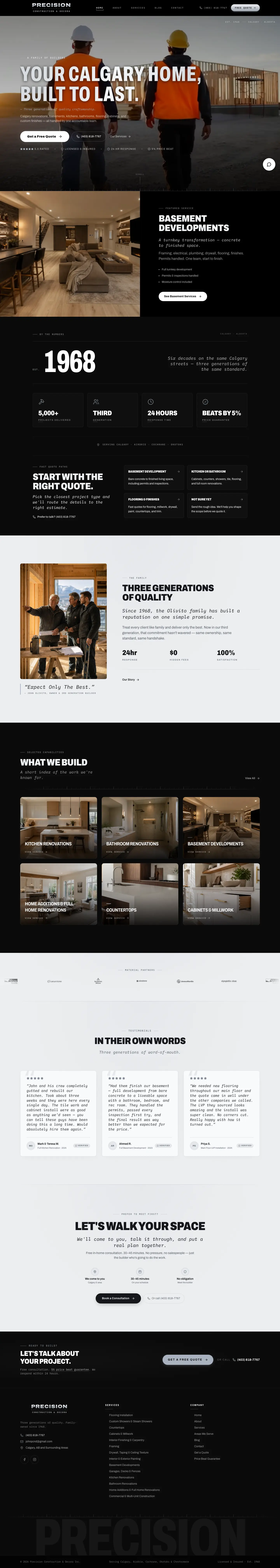 Precision Construction & Decora website built by The Site Guy