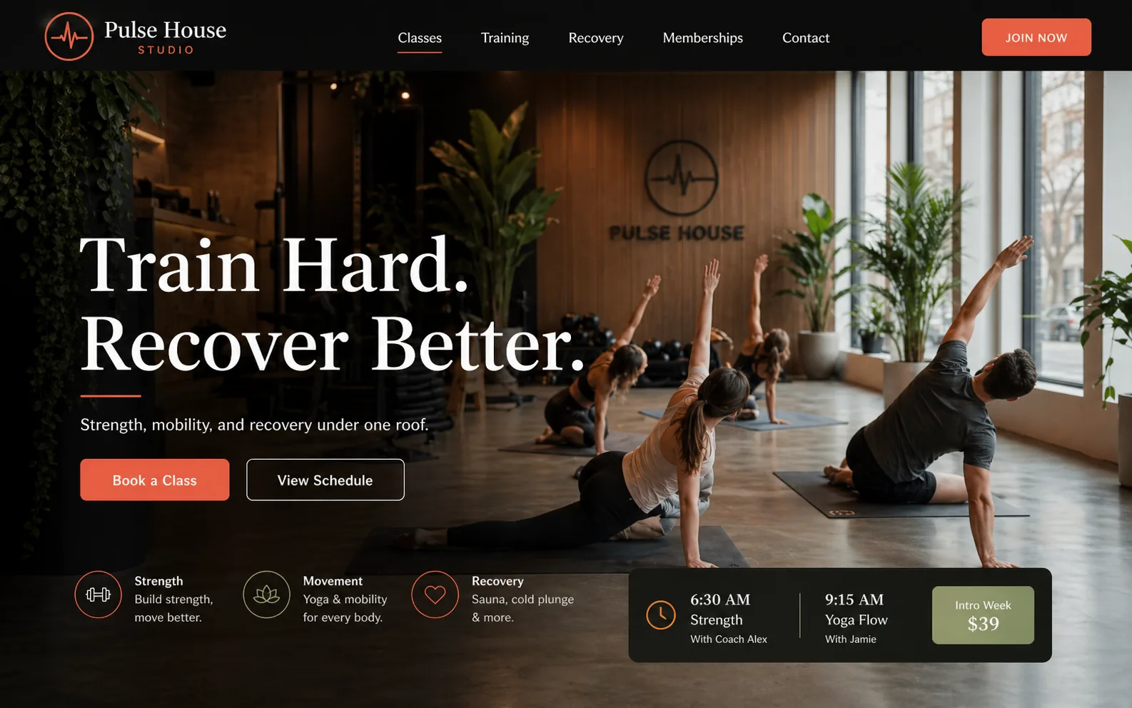 Fitness studio homepage